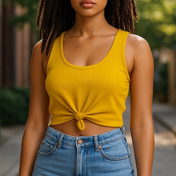 Free People Movement Flash Dance Front Tie Knot Ribbed Sports bra‎ Tank Crop Top - Picture 1 of 5